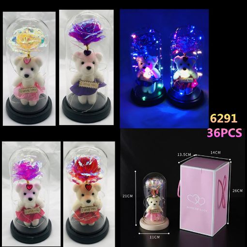 Picture of Light Up Rose w/Bear In The Glass Dome 36pcs