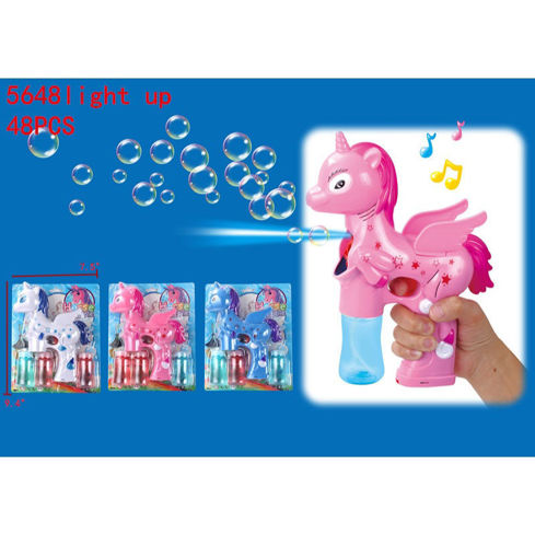 Picture of Musical-Flashing Unicorn Bubble Gun 48 pc