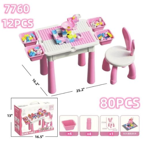 Picture of Pink Building Blocks w/Table & Chair 12 PCS